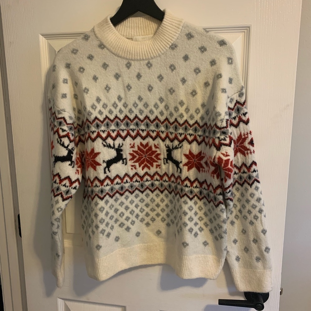 H&M White and Red Reindeer Sweater